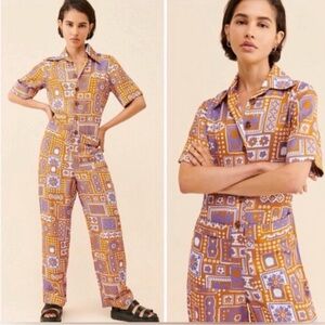 Antik Batik Retro Honoka Patterned Jumpsuit in Purple and Orange
